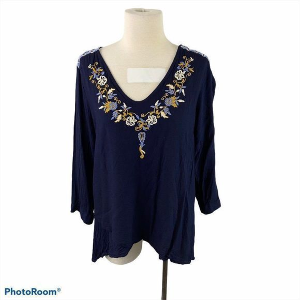 ANTILIA FEMME Blue Shirt with‎ Floral Embroidery
